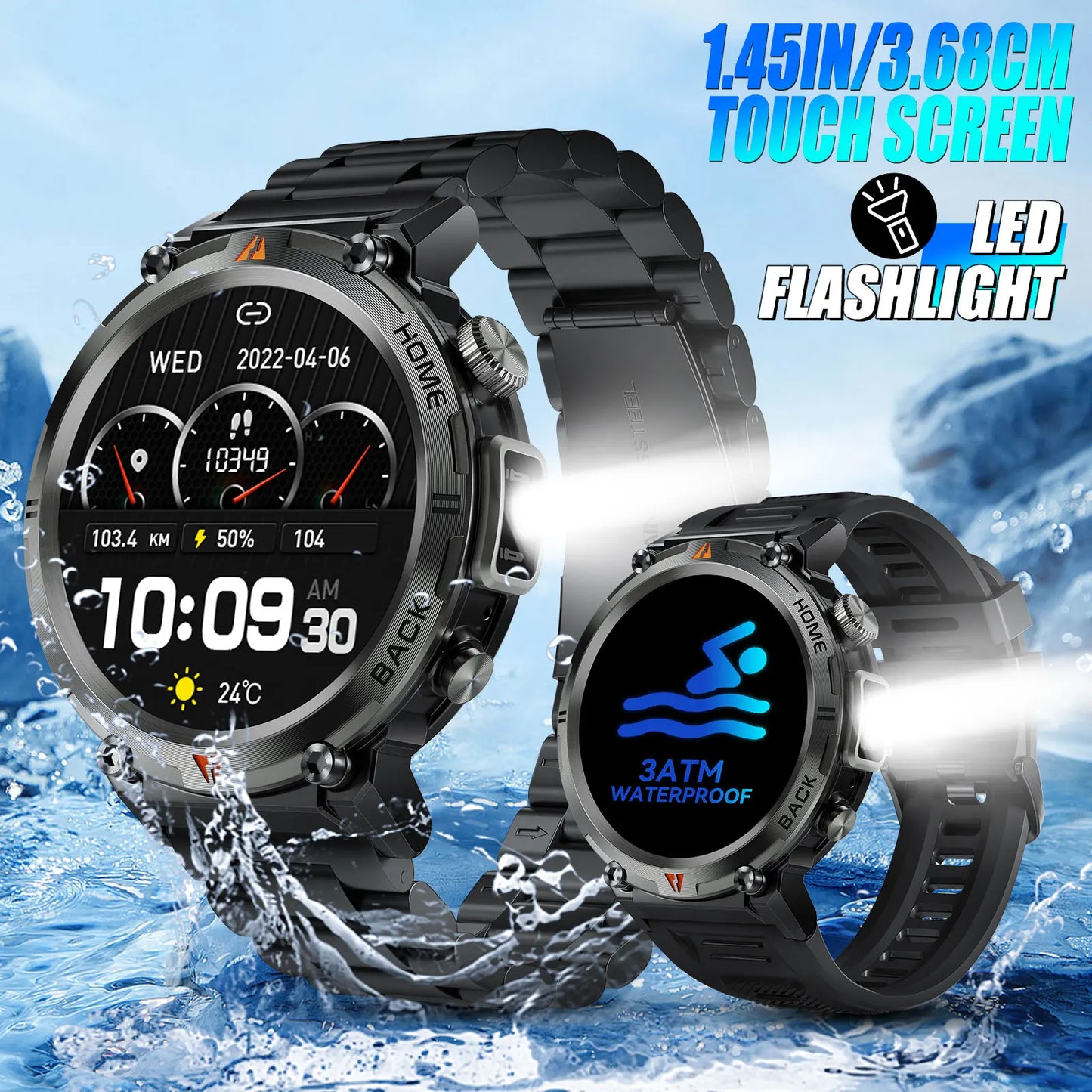 LaNikar Men's Full Touch Screen Bluetooth Smart Watch