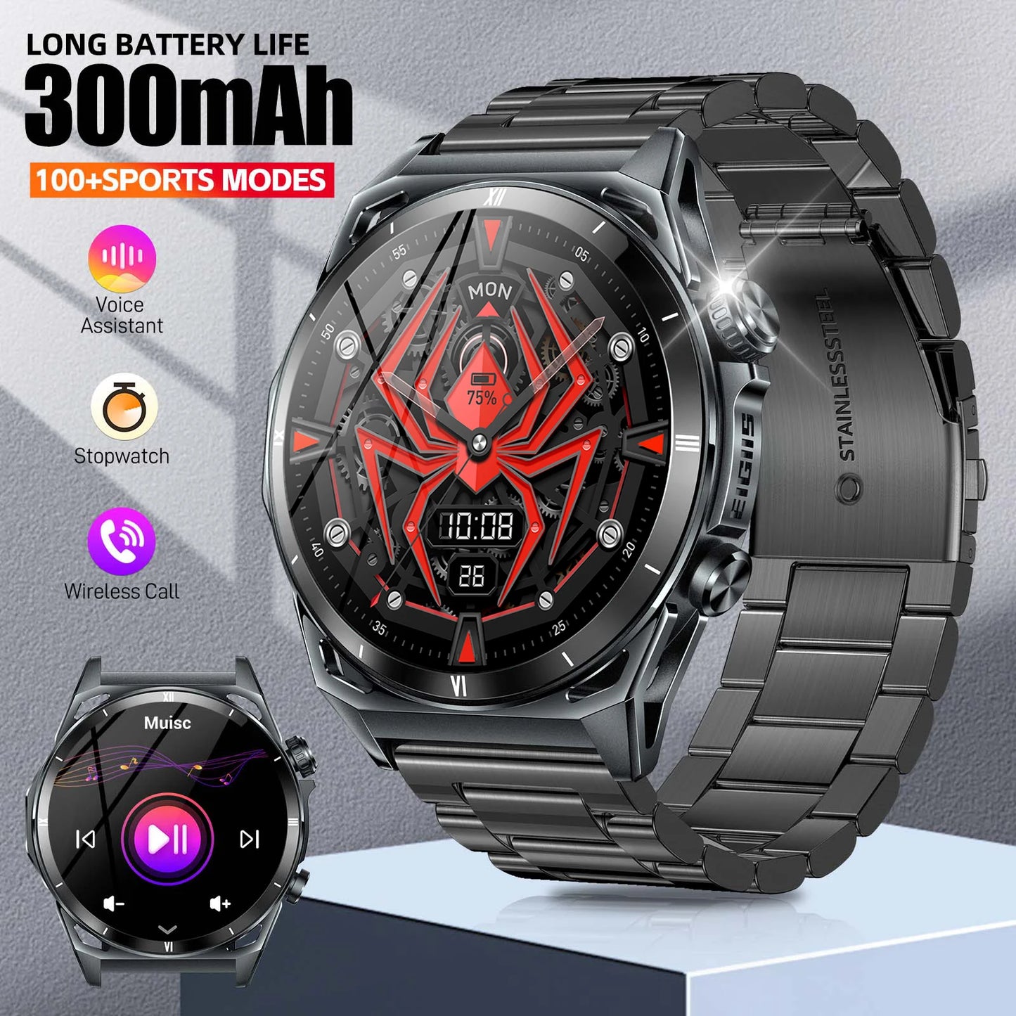EIGIIS Men's Smart Watch KE6 1.43" AMOLED Display