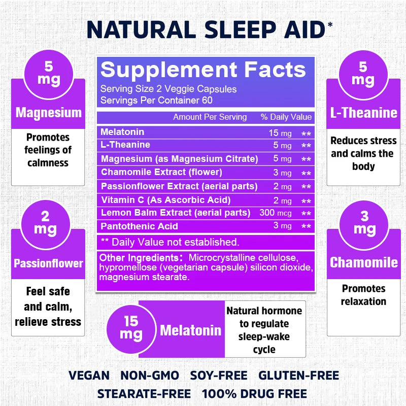 Extra Strength Melatonin - Sleep supplement w/herbal ingredients