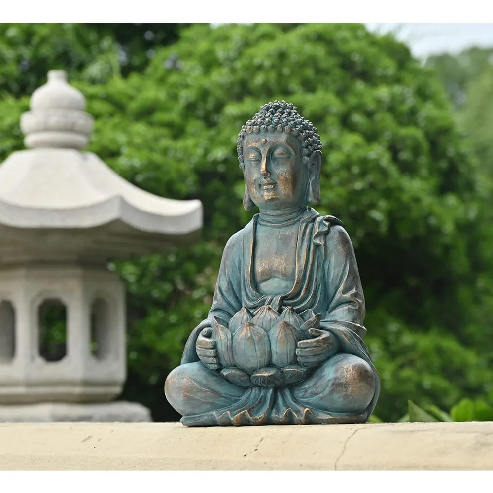 Meditation Buddha Statue Garden Decoration w/Solar Lights