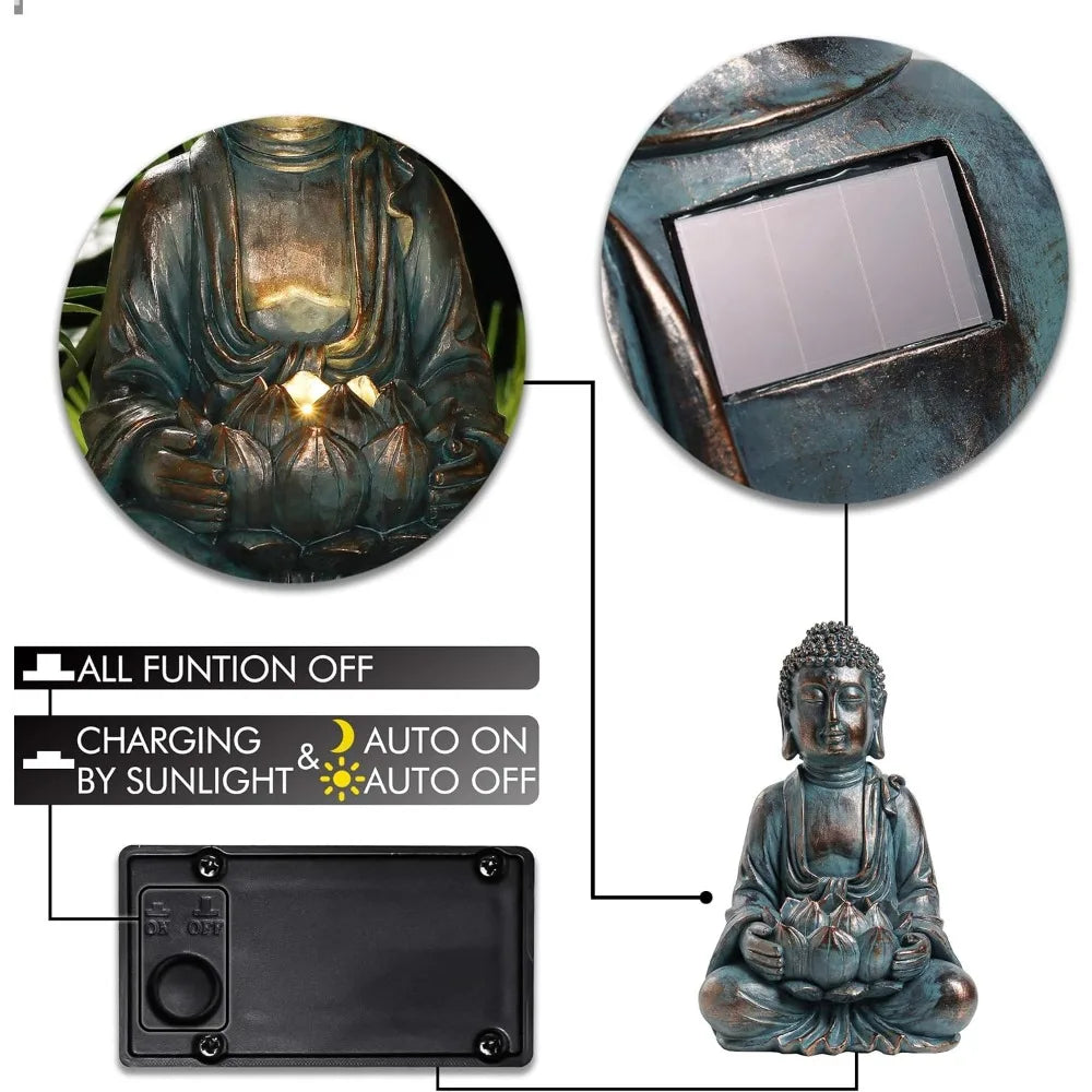 Meditation Buddha Statue Garden Decoration w/Solar Lights