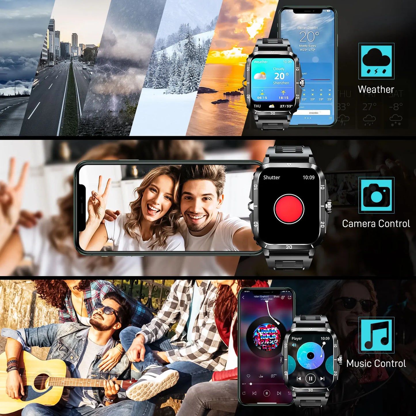 EIGIIS Smart Watch 3ATM Waterproof 1.96" IPS Screen
