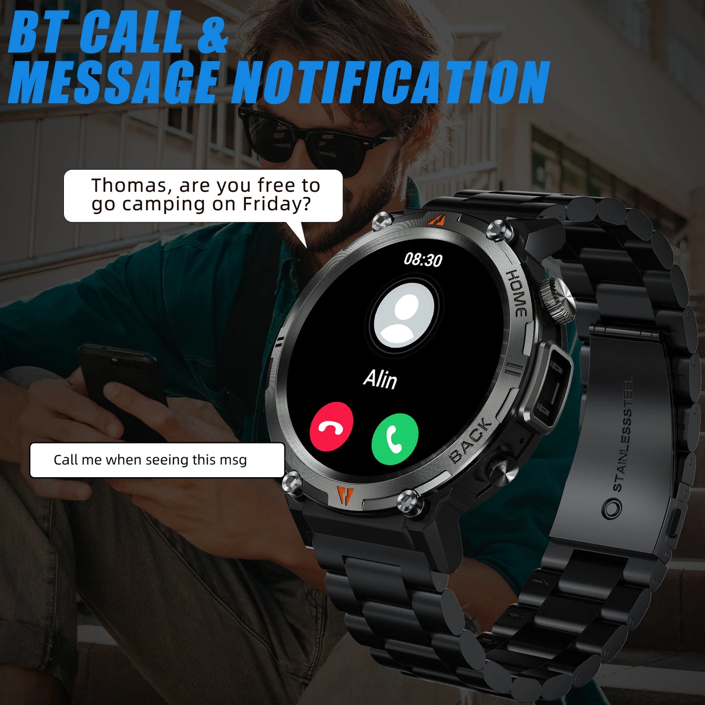 LaNikar Men's Full Touch Screen Bluetooth Smart Watch