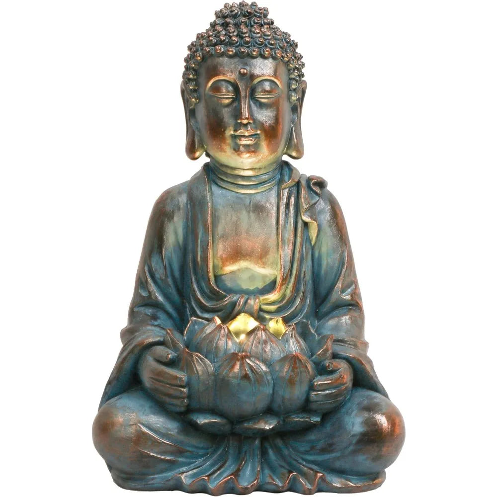 Meditation Buddha Statue Garden Decoration w/Solar Lights
