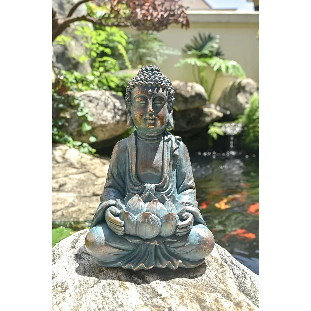 Meditation Buddha Statue Garden Decoration w/Solar Lights