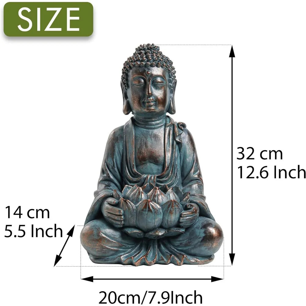 Meditation Buddha Statue Garden Decoration w/Solar Lights