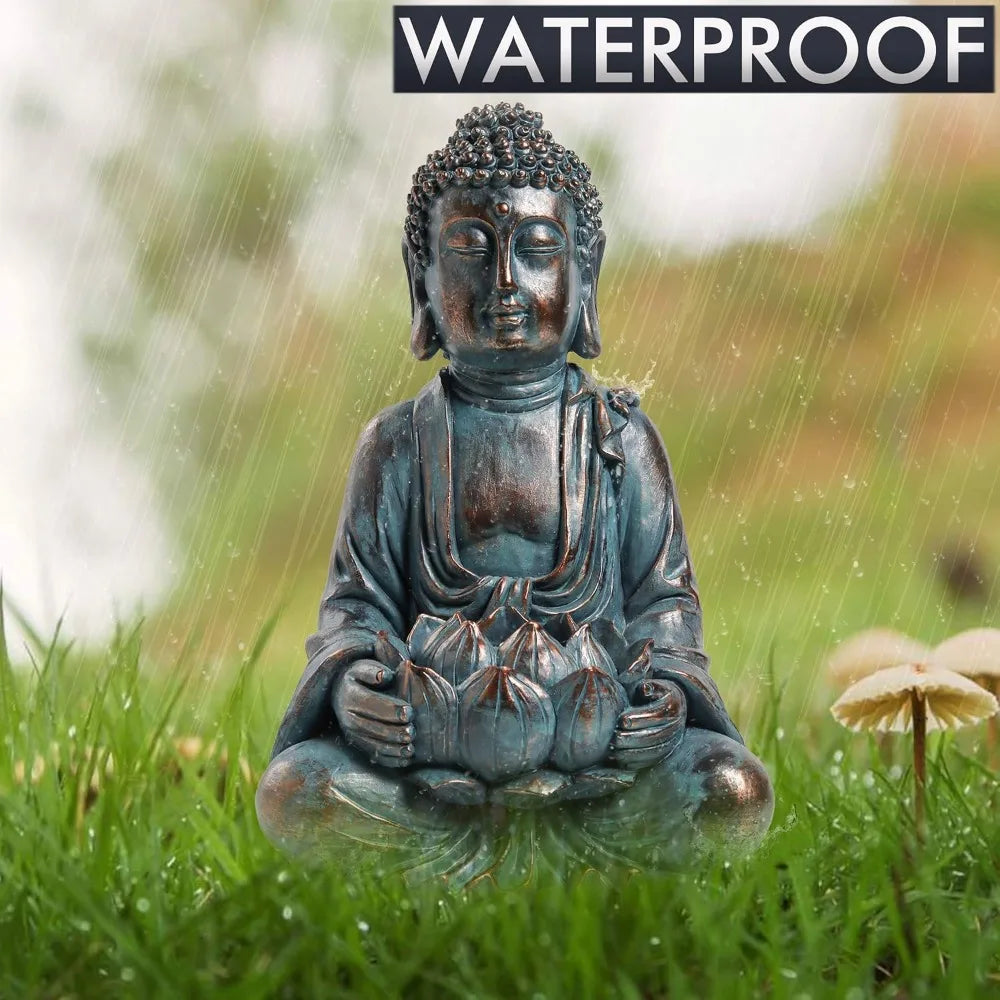 Meditation Buddha Statue Garden Decoration w/Solar Lights